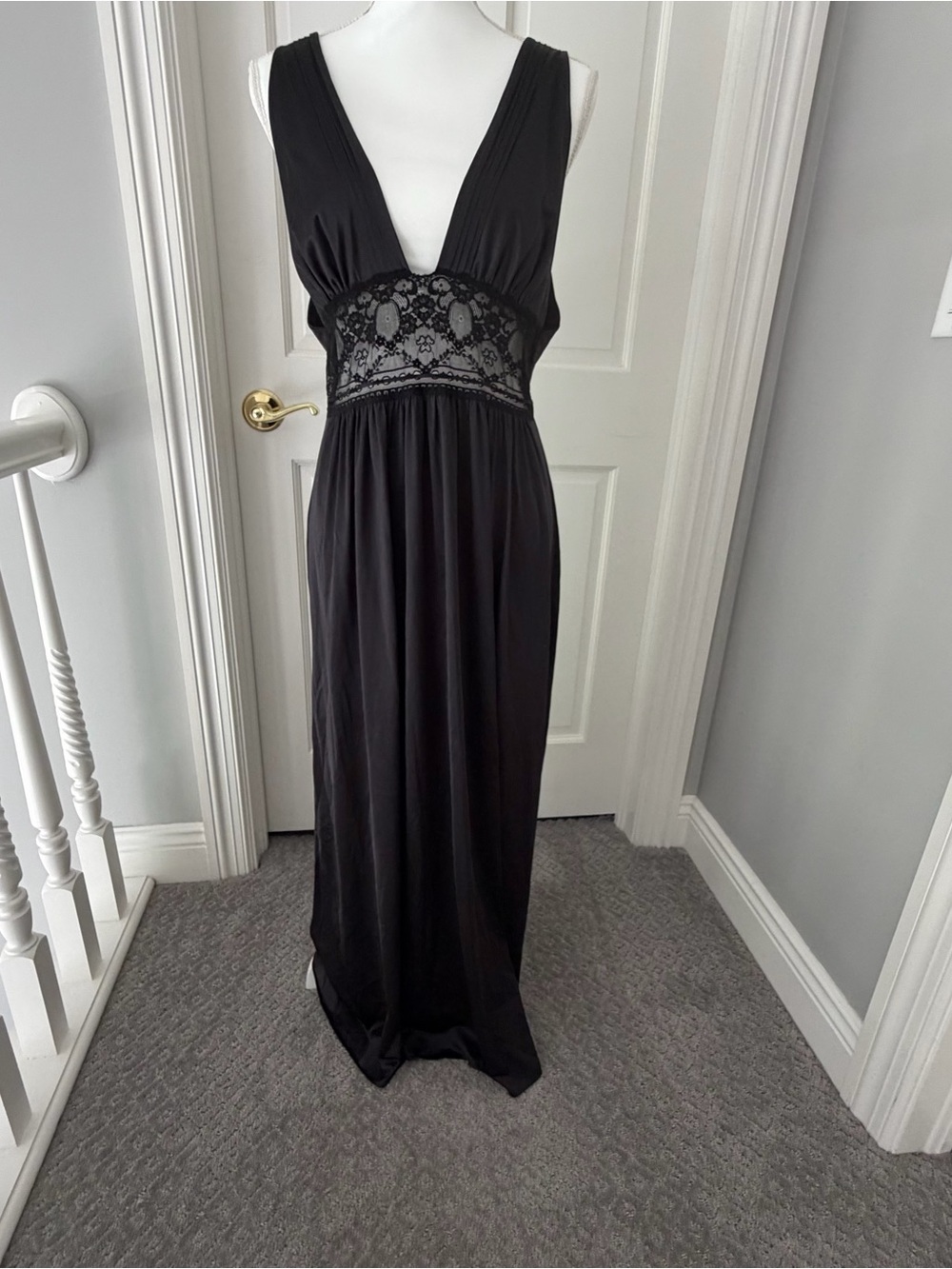 🖤 Vintage Lily of France Black Lace Maxi Nightgown Coquette Whimsigoth Fairy 🖤